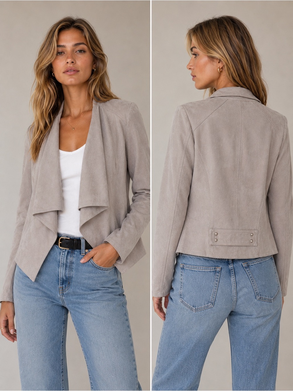 White House Black Market Taupe Suede Draped Open Blazer XXS